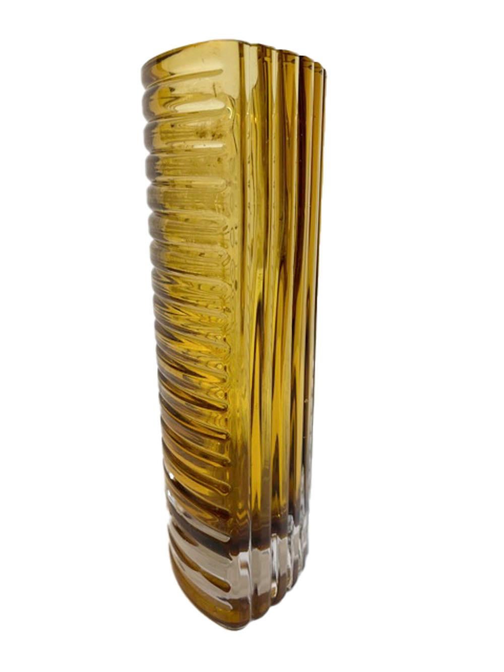 Scandinavian Modern Vintage Clear Over Amber Lindshammar Vase of Elliptical Form For Sale
