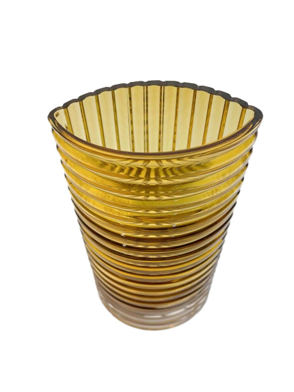 Swedish Vintage Clear Over Amber Lindshammar Vase of Elliptical Form For Sale