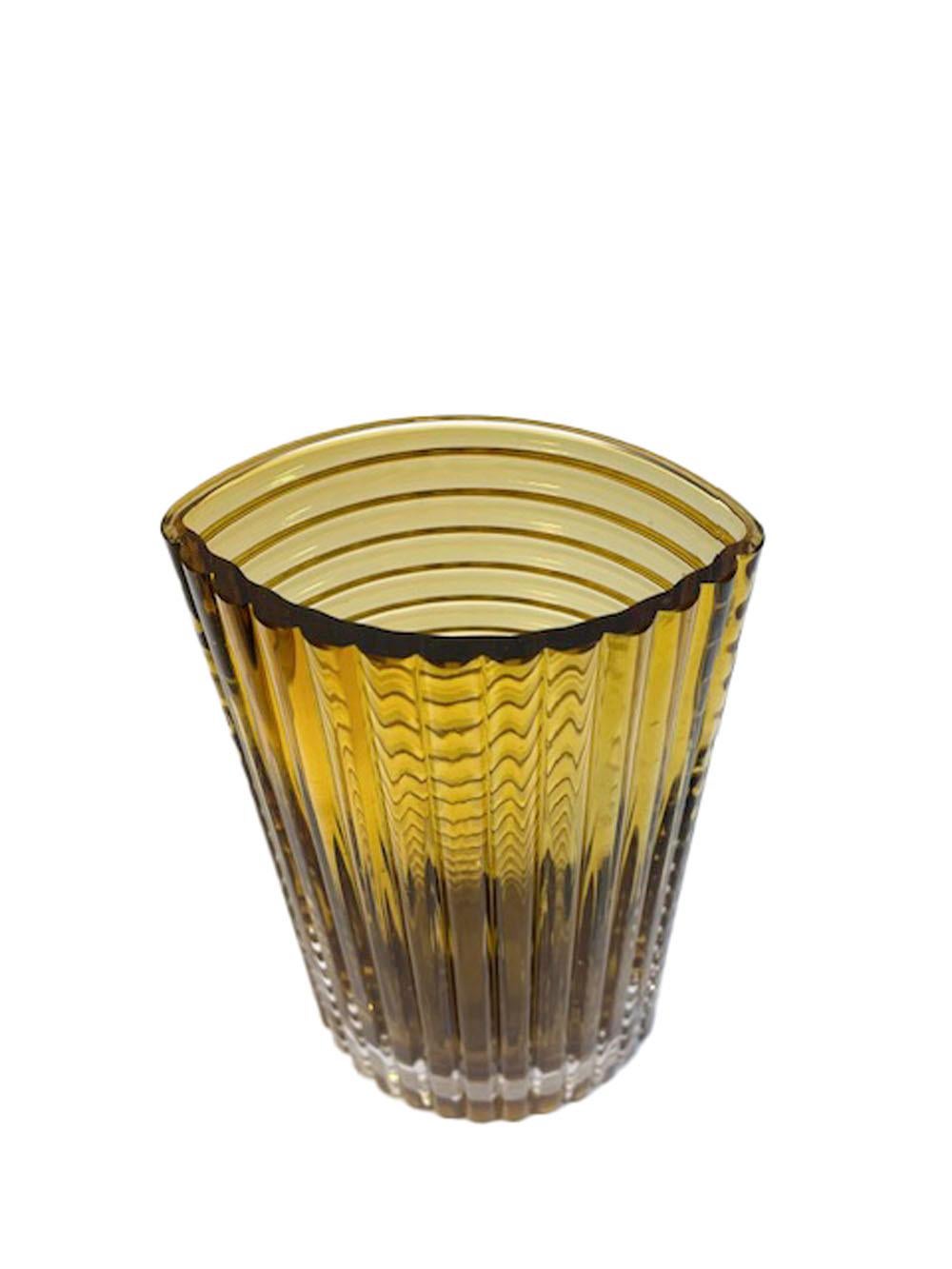 Vintage Clear Over Amber Lindshammar Vase of Elliptical Form In Good Condition For Sale In Nantucket, MA