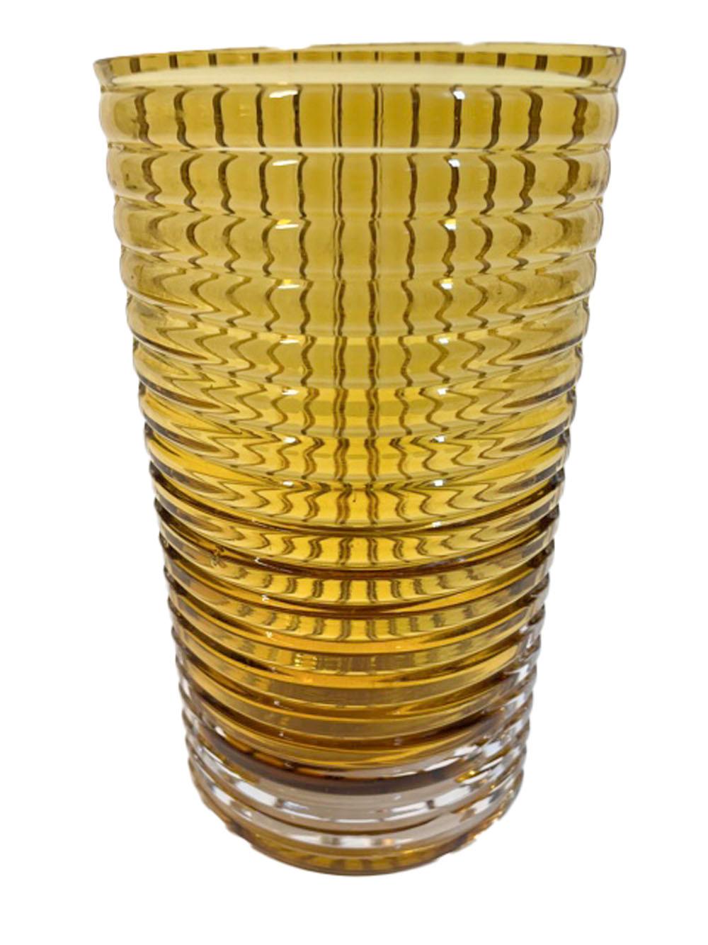 Glass Vintage Clear Over Amber Lindshammar Vase of Elliptical Form For Sale