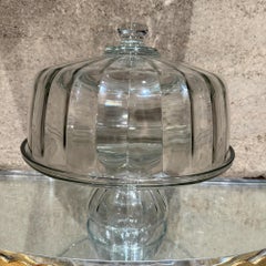 Vintage Clear Ribbed Glass Pedestal Footed Cake Plate Stand & Dome Lid Cover