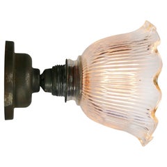 Vintage Clear Striped Glass Cast Iron Scones Wall Lamp