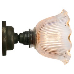 Vintage Clear Striped Glass Cast Iron Scones Wall Lamps