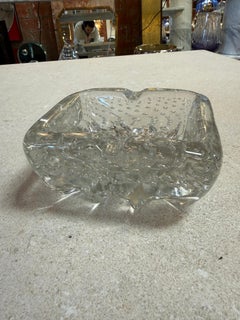 Vintage Clear Textured Glass Ashtray with Bubble Pattern