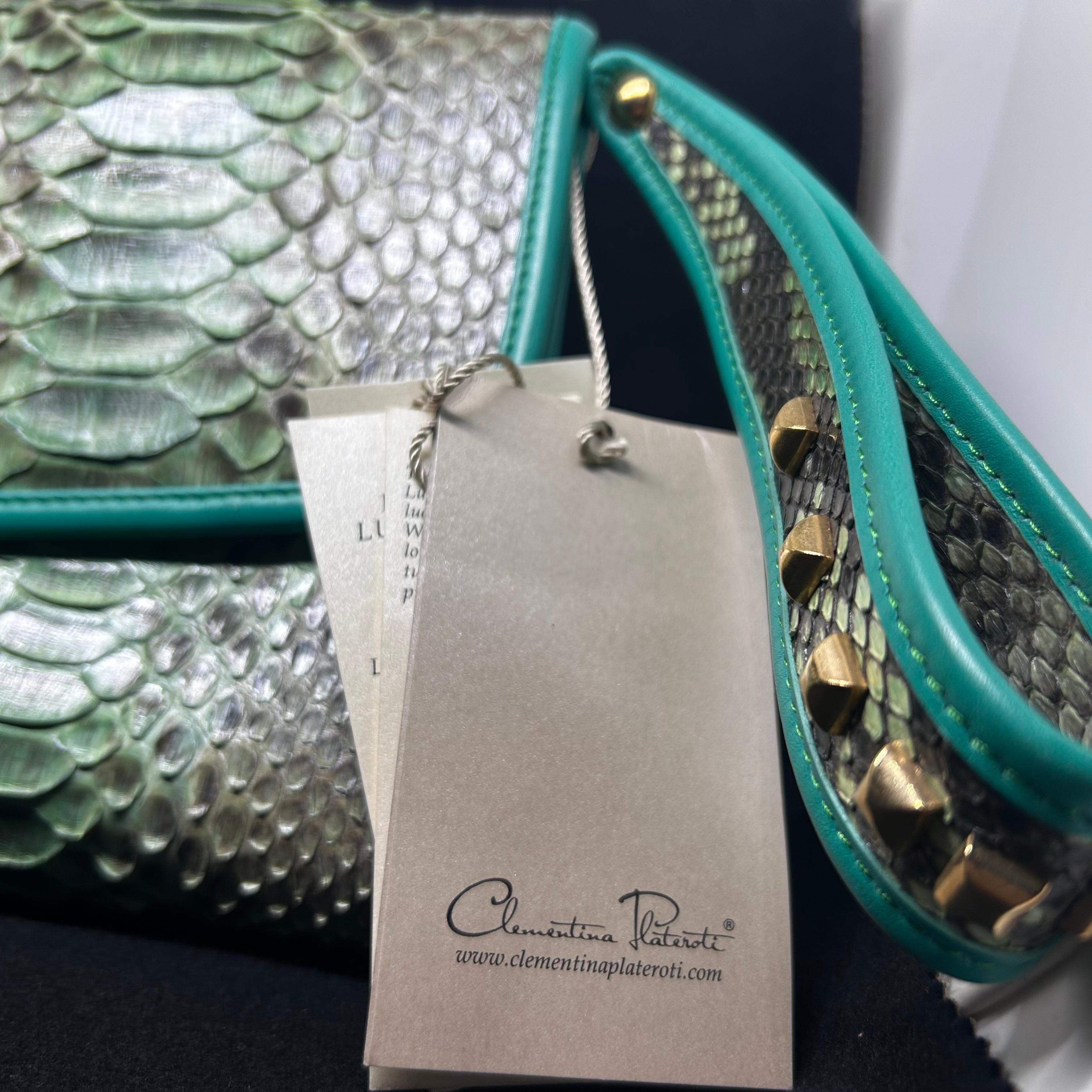 Vintage Clementina Plateroti Turquoise and Green Python Leather Clutch Bag 6