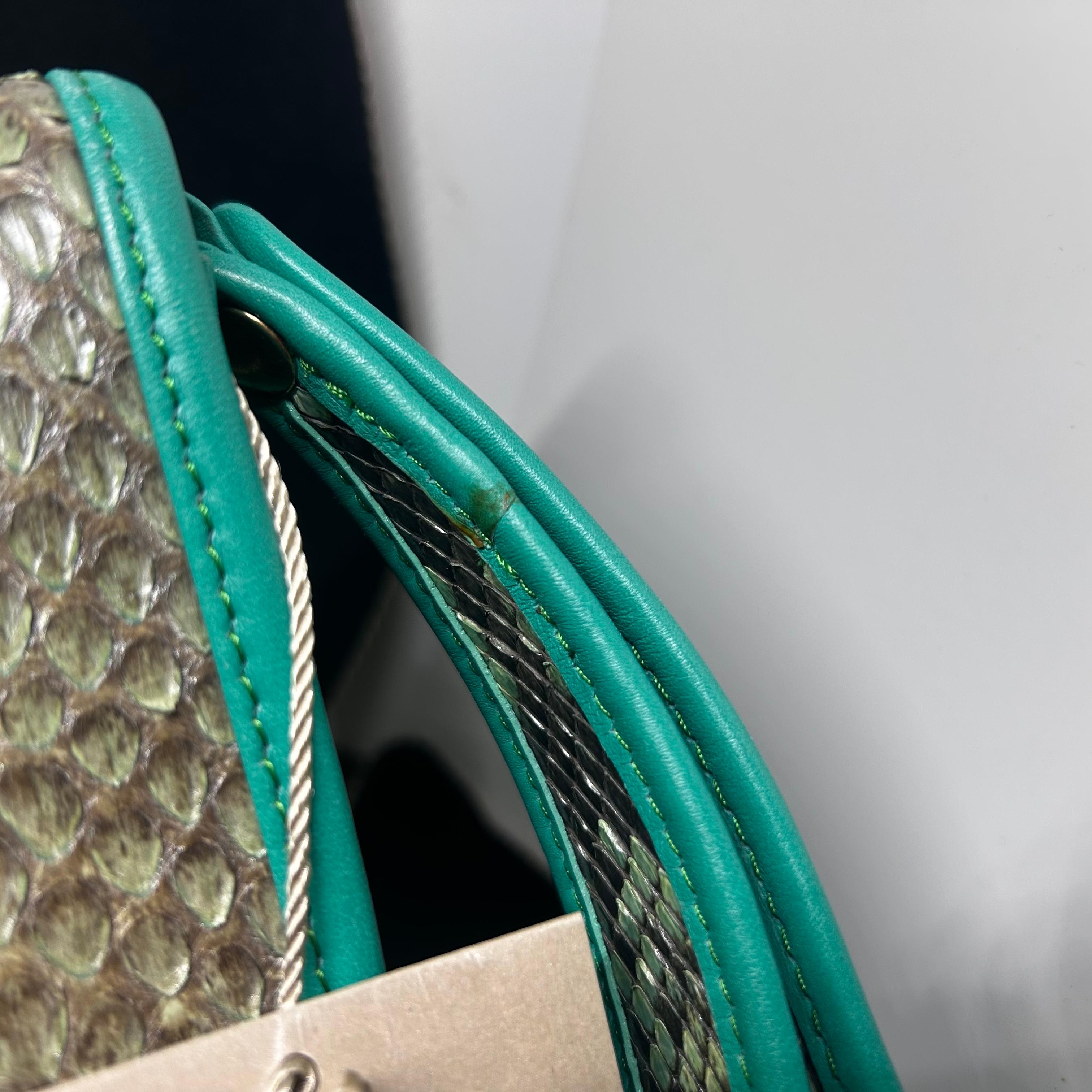 Vintage Clementina Plateroti Turquoise and Green Python Leather Clutch Bag 7
