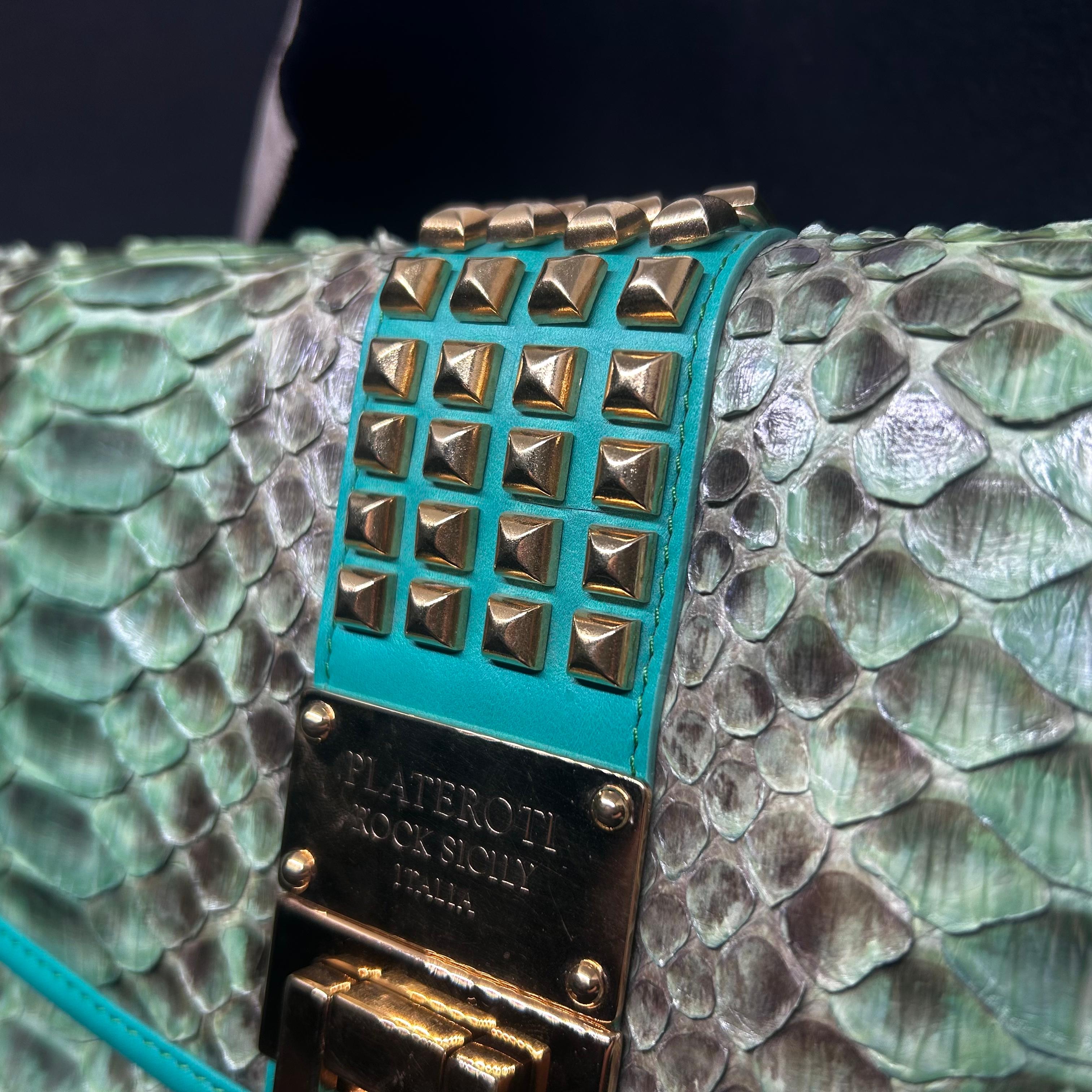 Vintage Clementina Plateroti Turquoise and Green Python Leather Clutch Bag In Good Condition In Aci Castello, IT