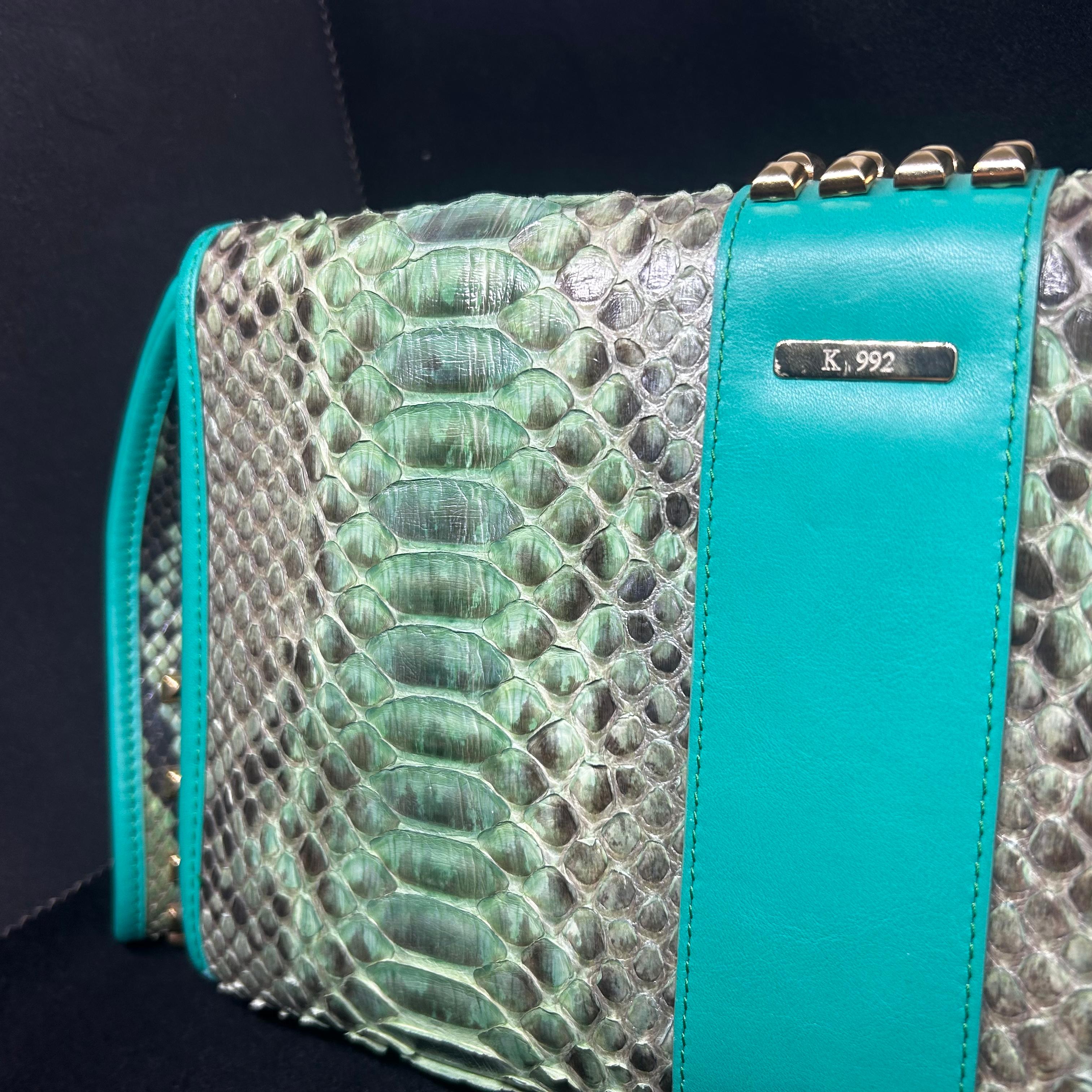 Women's Vintage Clementina Plateroti Turquoise and Green Python Leather Clutch Bag