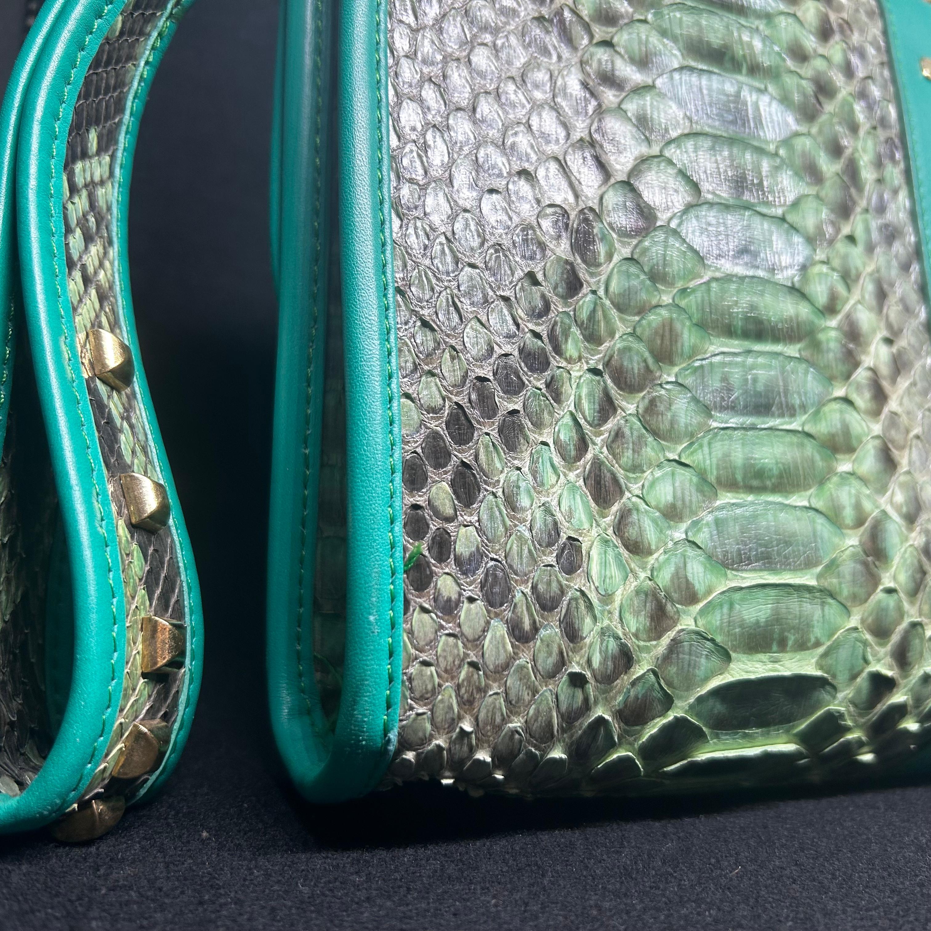 Vintage Clementina Plateroti Turquoise and Green Python Leather Clutch Bag 1