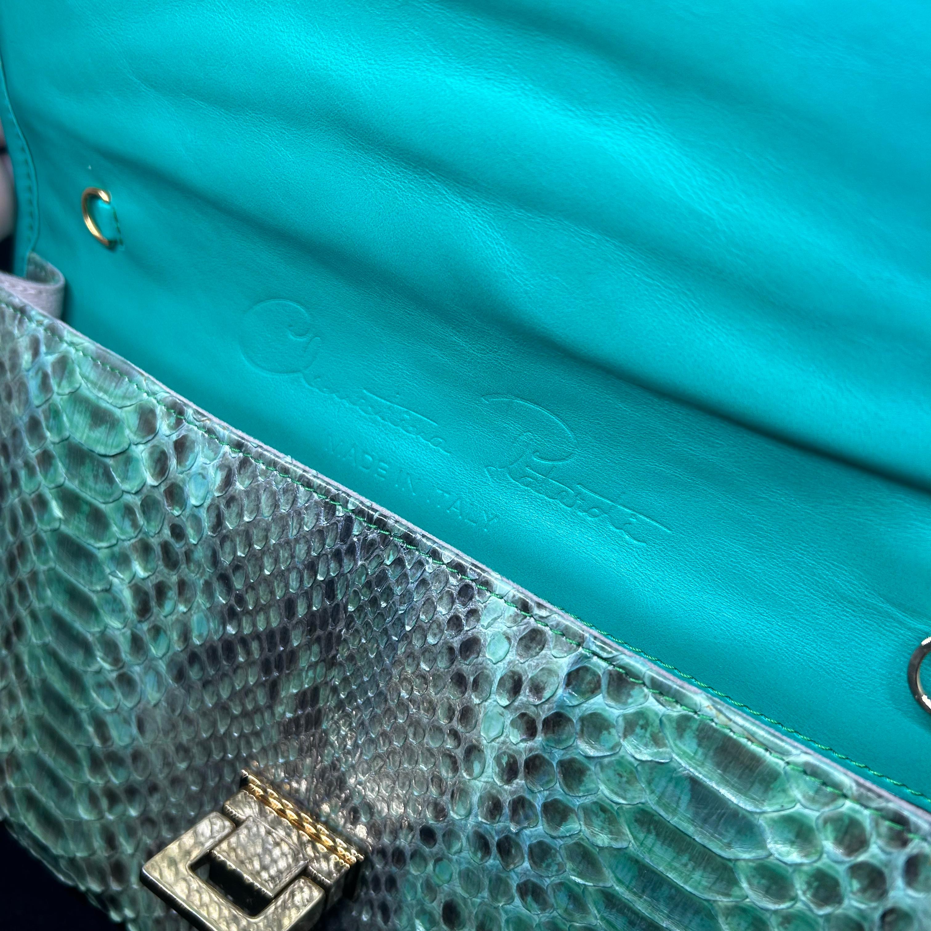 Vintage Clementina Plateroti Turquoise and Green Python Leather Clutch Bag 2