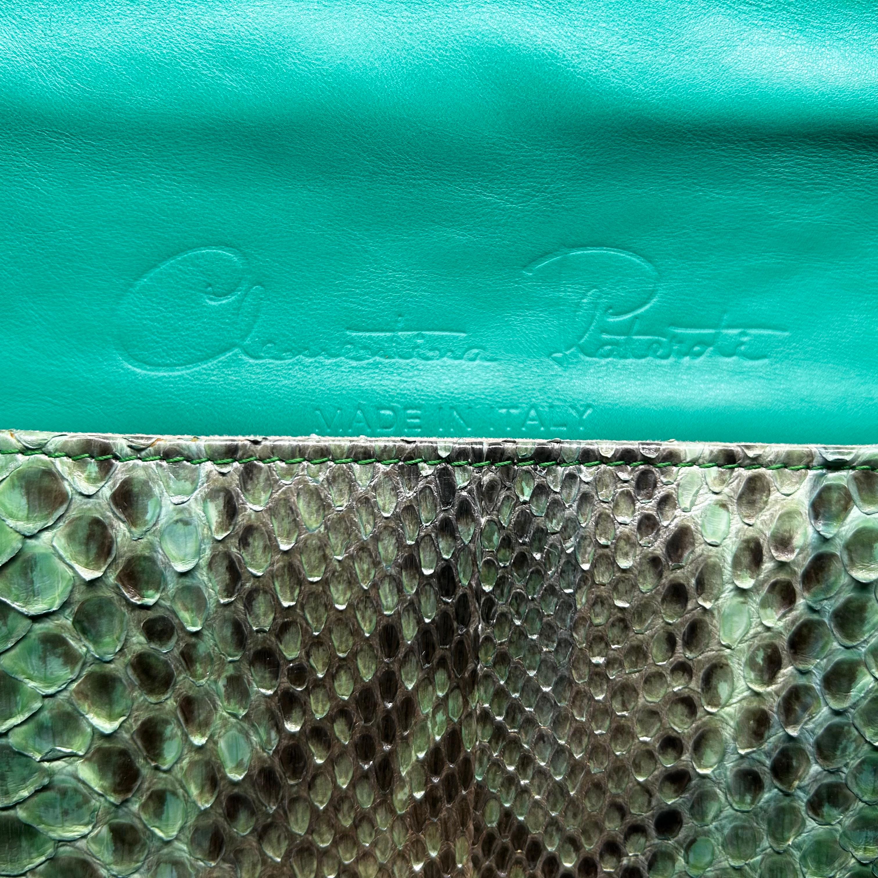 Vintage Clementina Plateroti Turquoise and Green Python Leather Clutch Bag 3