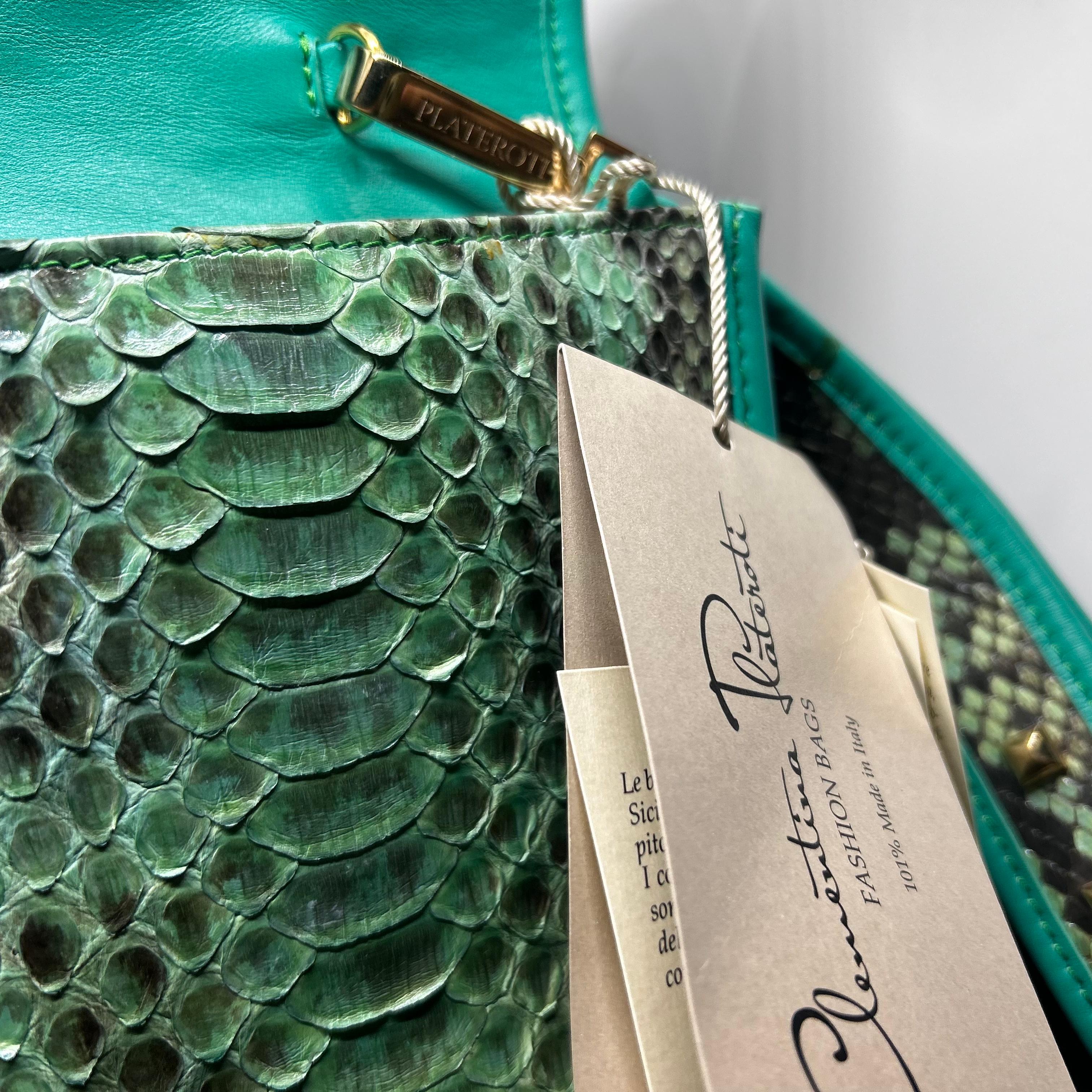 Vintage Clementina Plateroti Turquoise and Green Python Leather Clutch Bag 4