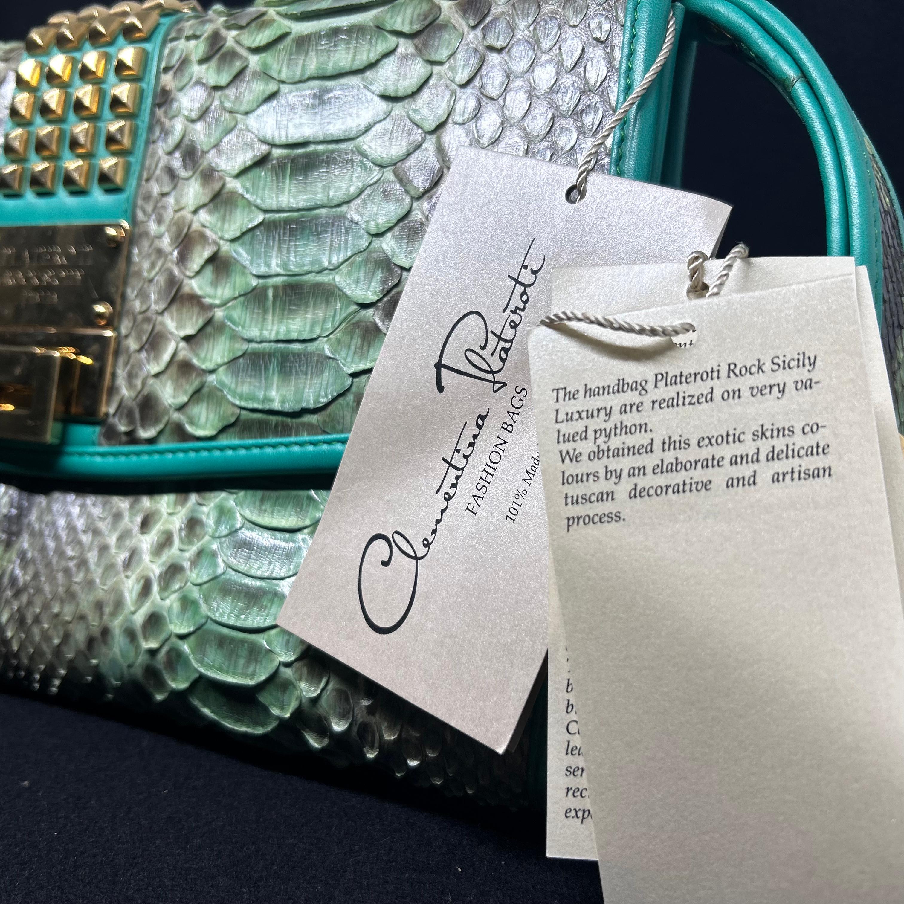 Vintage Clementina Plateroti Turquoise and Green Python Leather Clutch Bag 5