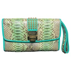 Vintage Clementina Plateroti Turquoise and Green Python Leather Clutch Bag
