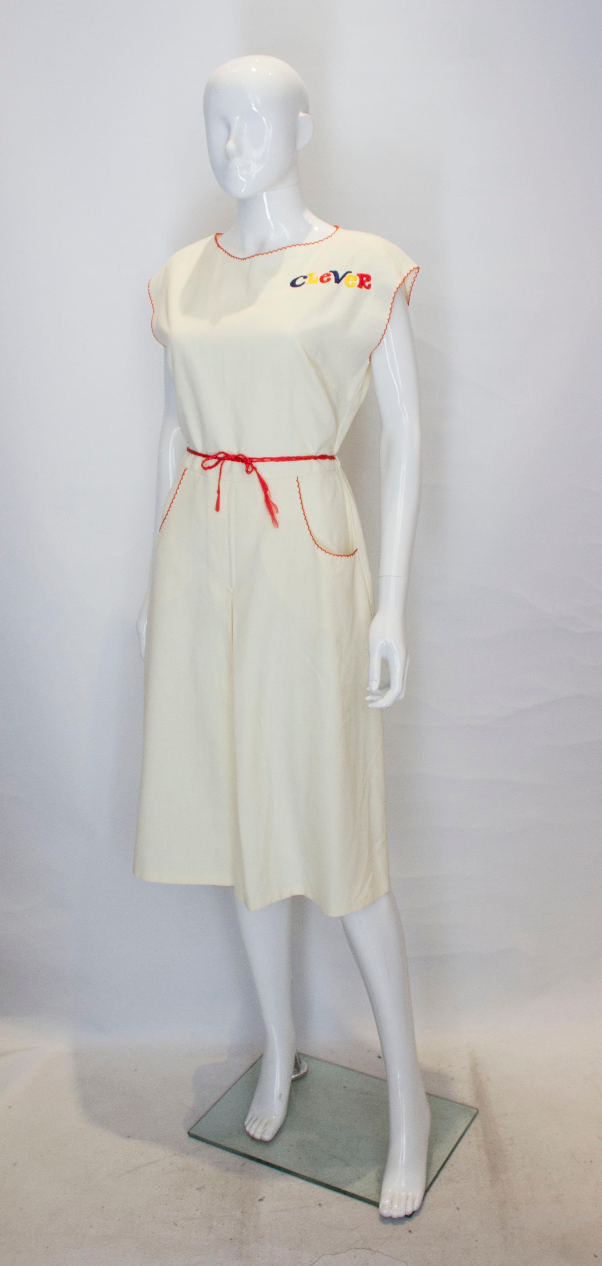 Beige Vintage 'Clever' Novelty Dress For Sale