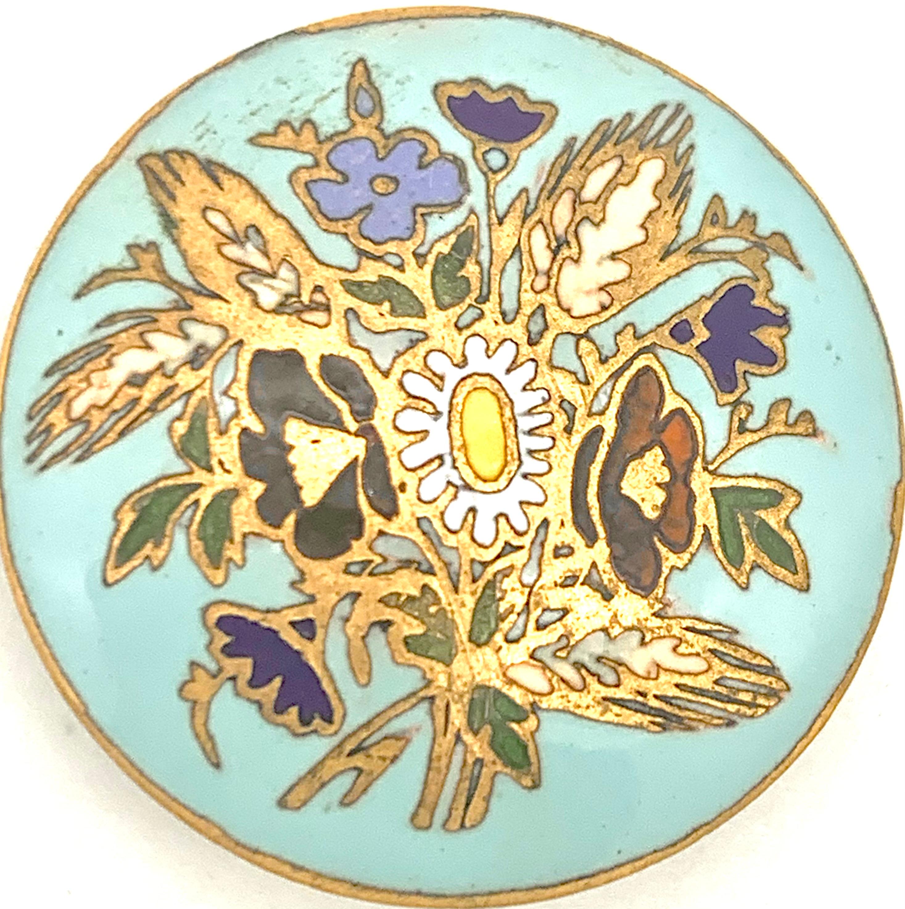 Vintage Clip - On Earrings Bouquet of Flowers and Oars Polychrome Enamel Brass In Good Condition For Sale In Munich, Bavaria