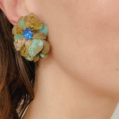 Vintage Clip On Earrings in Copper and Sapphire Crystals, 1990s