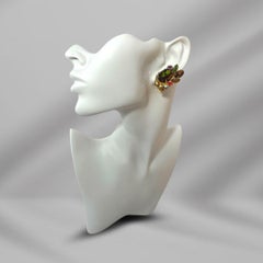 Vintage Clip-On Earrings with Beautiful Multi-Color Red, Brown & Green Rhineston