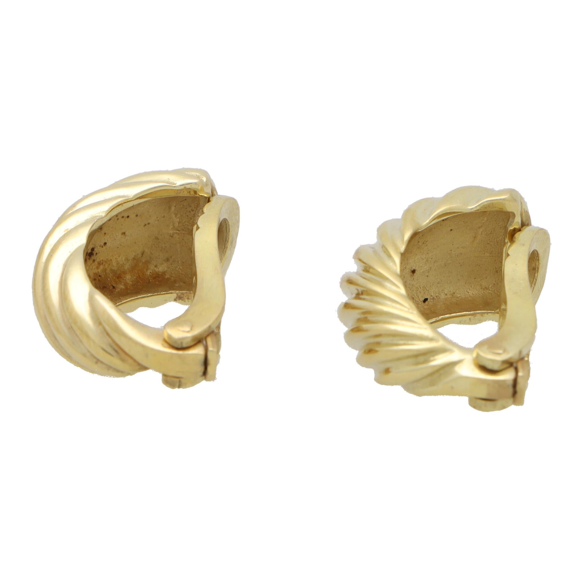 Women's or Men's Vintage Clip-On Fluted Half Hoop Earrings Set in Solid 18k Yellow Gold