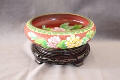 Vintage Cloisonne Bowl on Wooden Stand