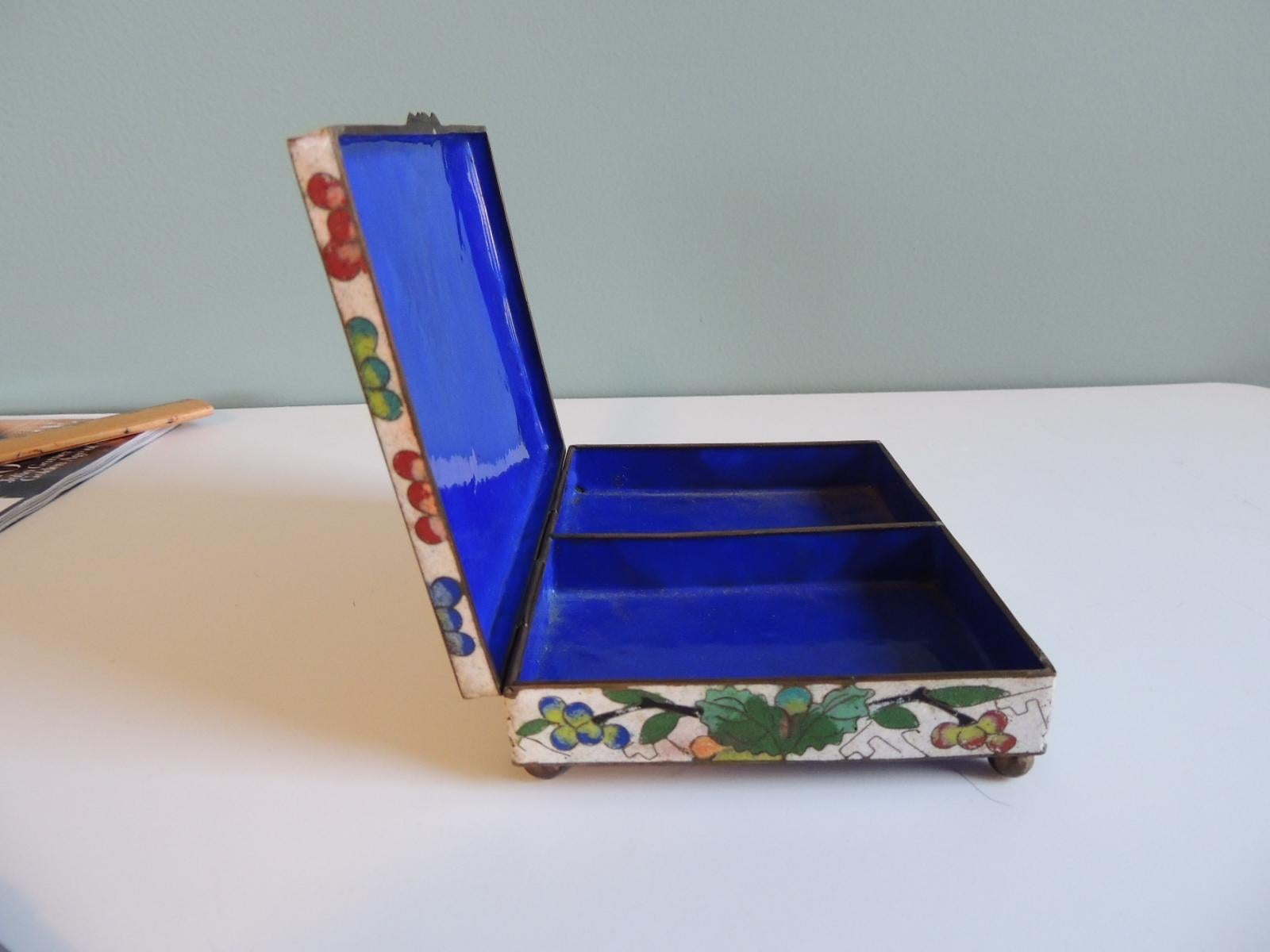 Vintage Cloisonné Brass and Enamel Decorative Footed Box Depicting Flowers 4