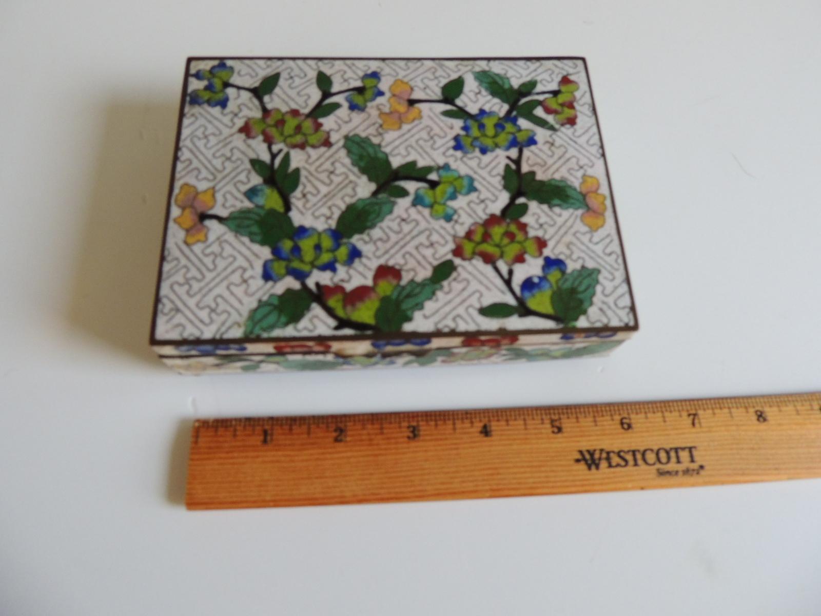 Vintage Cloisonné Brass and Enamel Decorative Footed Box Depicting Flowers 1
