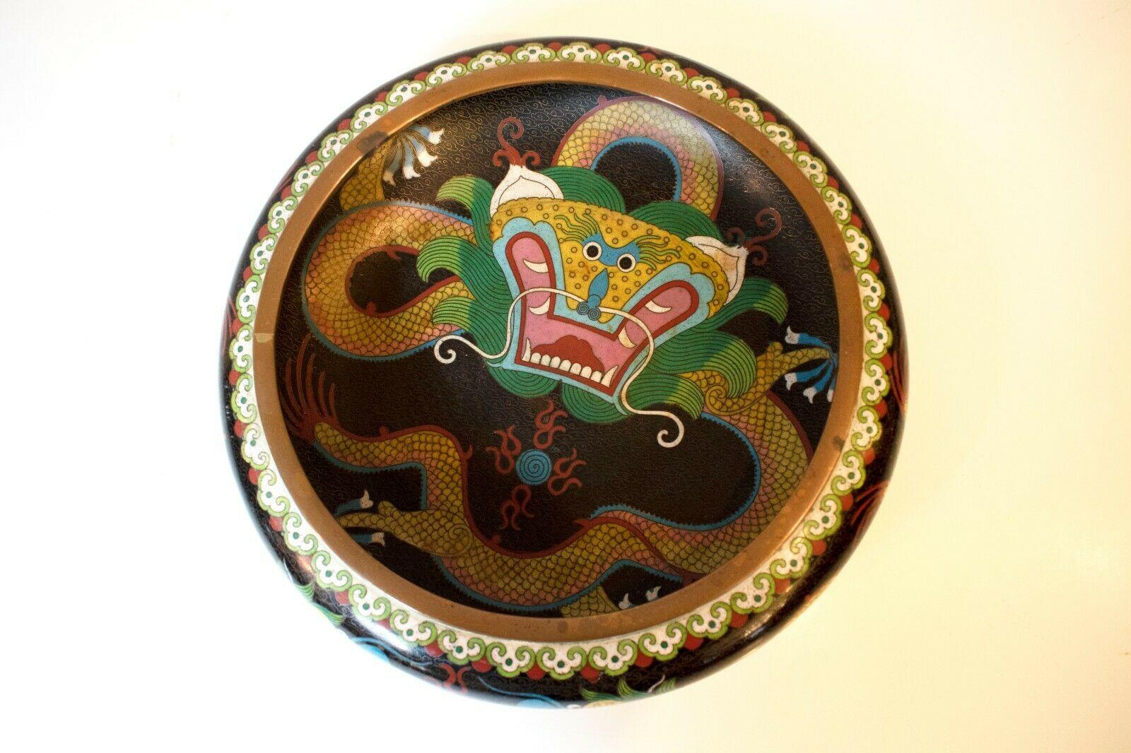 Mid-20th Century Vintage Cloisonné Chinese Dragon Enamel Bowl For Sale
