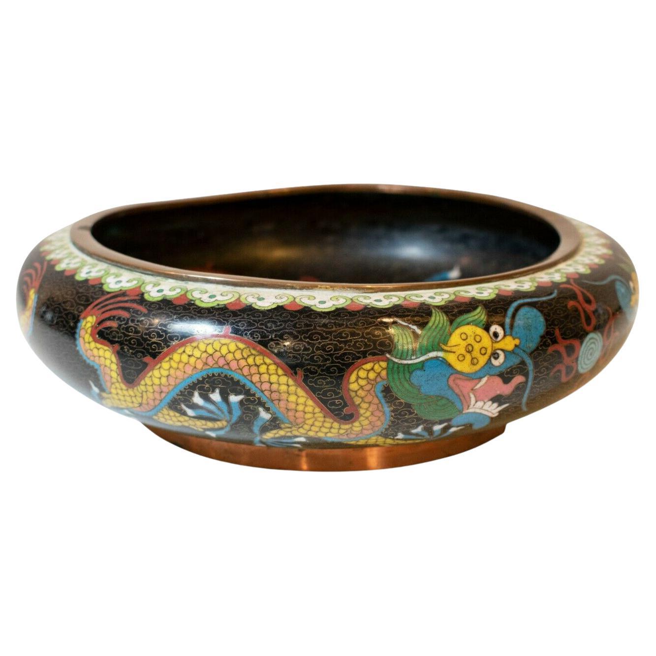 Vintage Cloisonné Chinese Dragon Enamel Bowl For Sale
