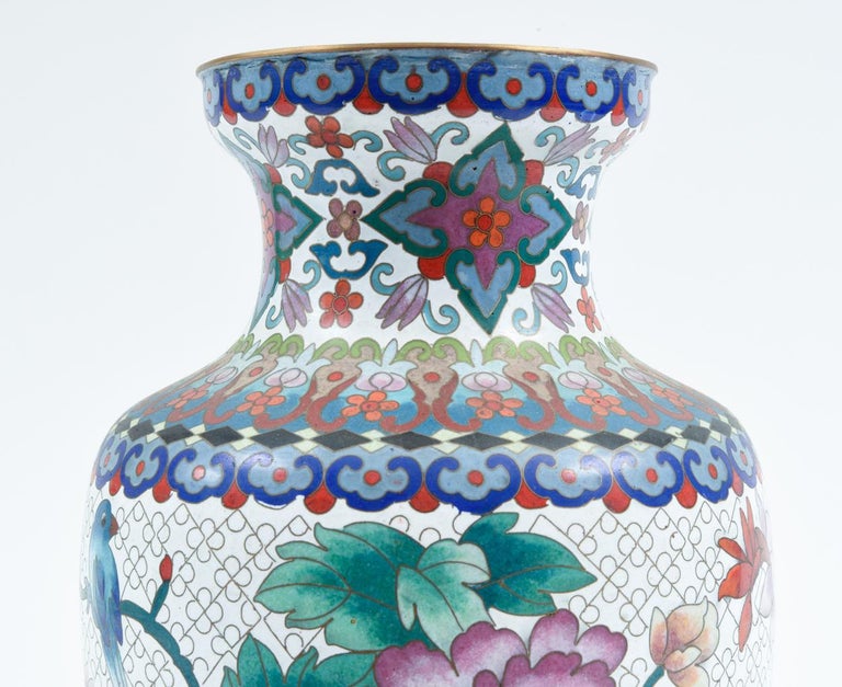 Vintage Cloisonné Decorative Vase with Birds and Floral ...