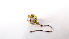 Vintage Cloisonné Enamel 14k Gold Plated Champleve Ball Dangle Earrings
