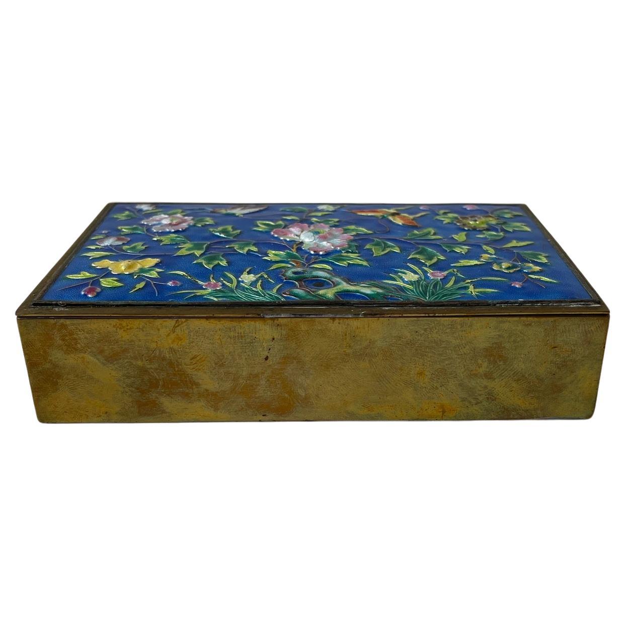 Vintage Cloisonné Enamel and Brass Box with Butterflies For Sale at 1stDibs