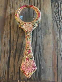 Vintage Cloisonné Enamel Brass Magnifying Glasd