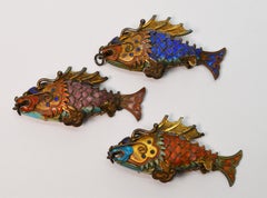 Vintage Cloisonné Enamel Gilt Silver Koi Fish Pendant Charms