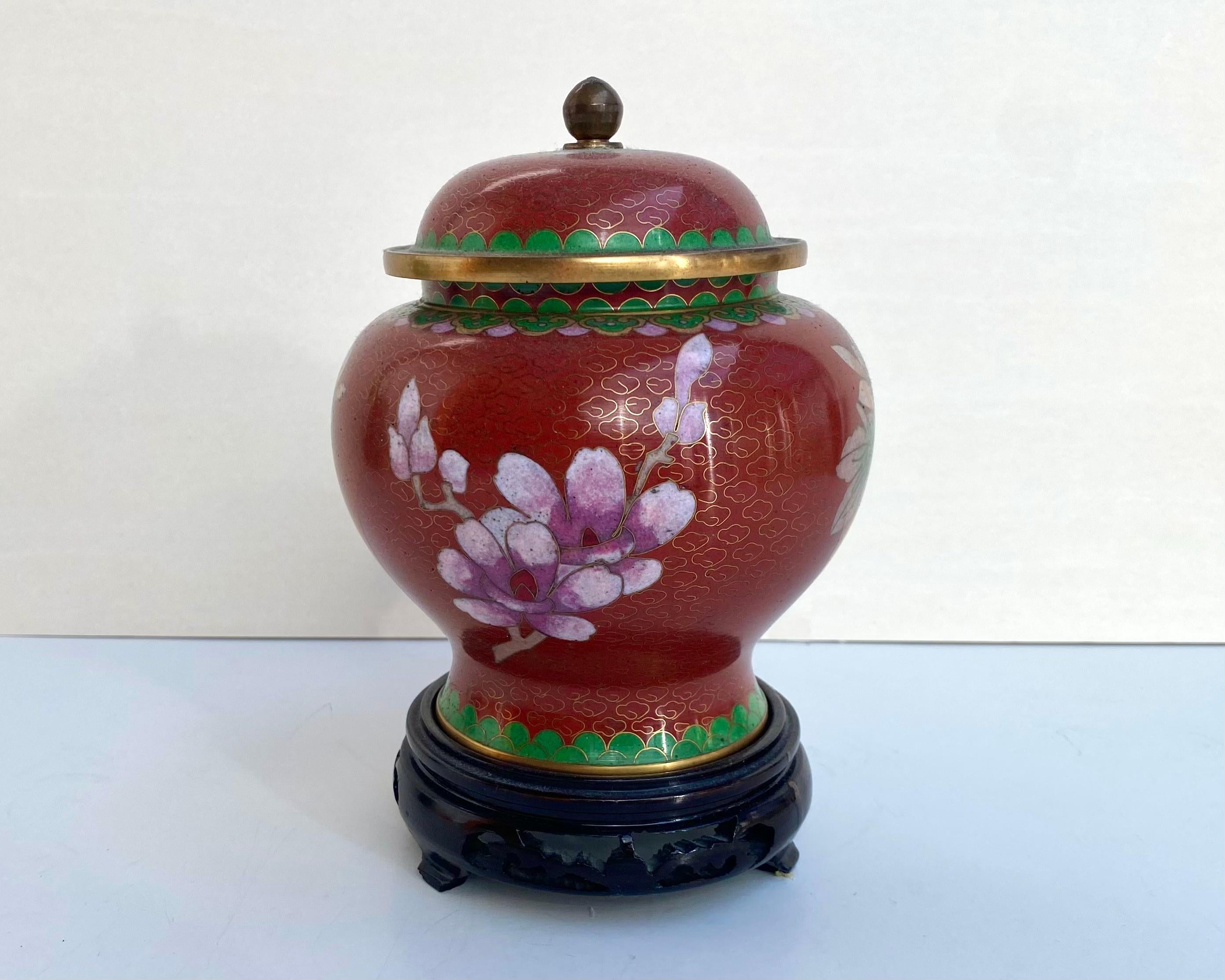 Chinese VIntage Cloisonné Ginger Jar With Lid, China, 1970 For Sale