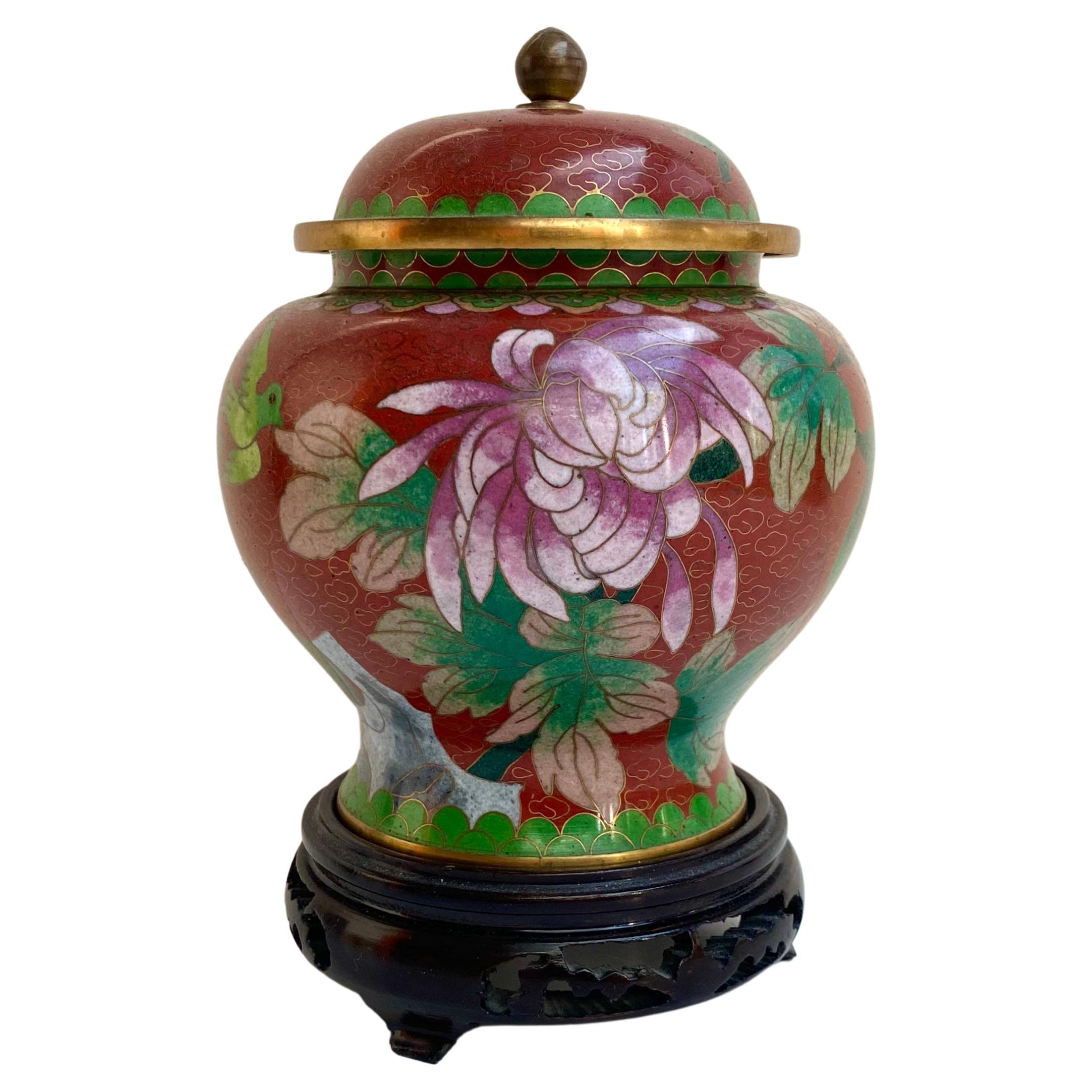 VIntage Jarra de jengibre cloisonné con tapa, China, 1970