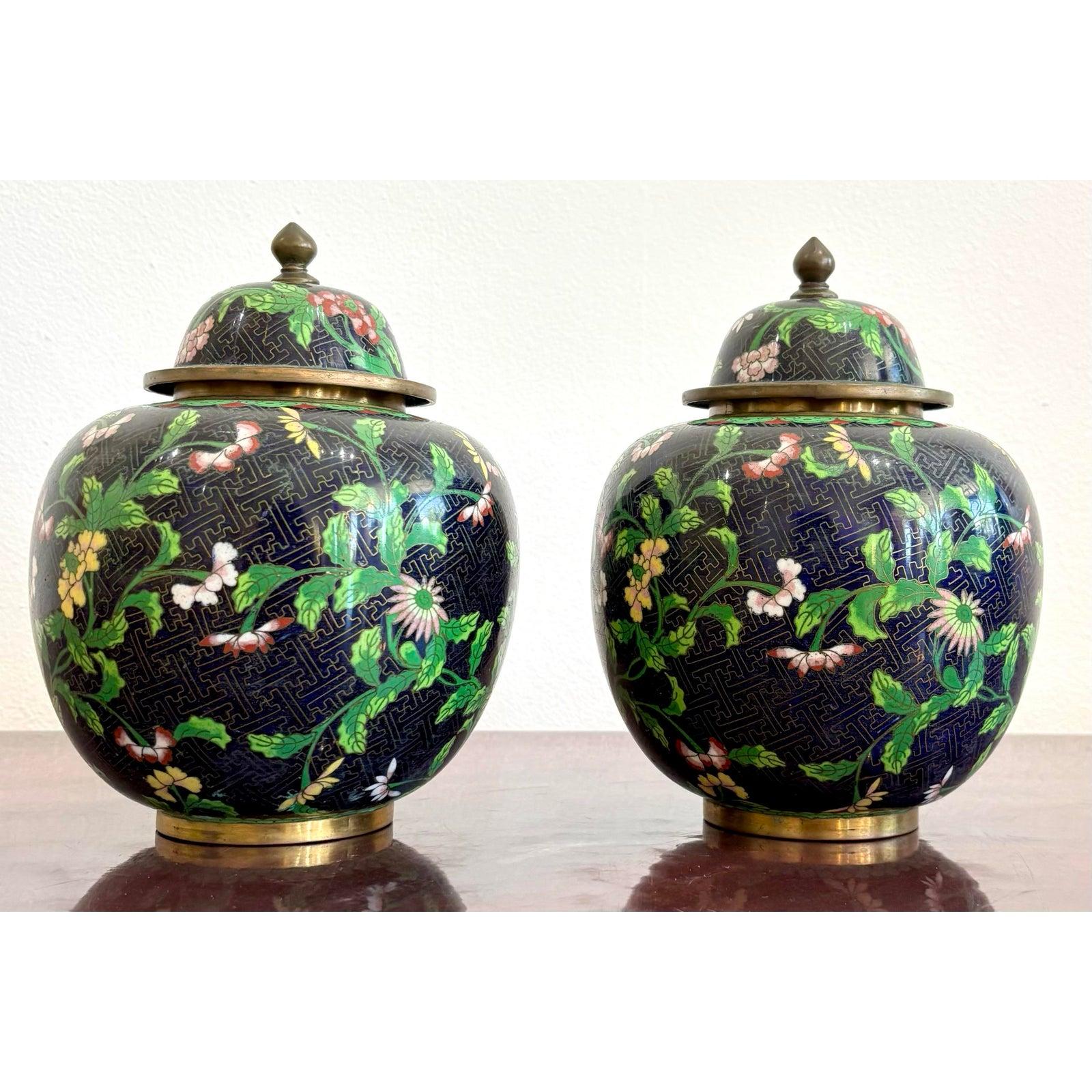 Hollywood Regency Vintage Cloisonné Ginger Jars - Set of 2 For Sale
