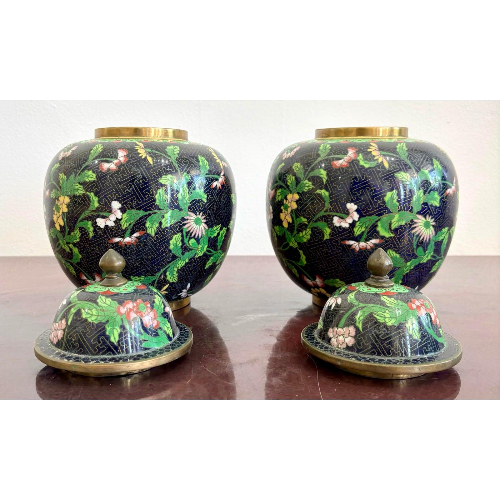 Chinese Vintage Cloisonné Ginger Jars - Set of 2 For Sale