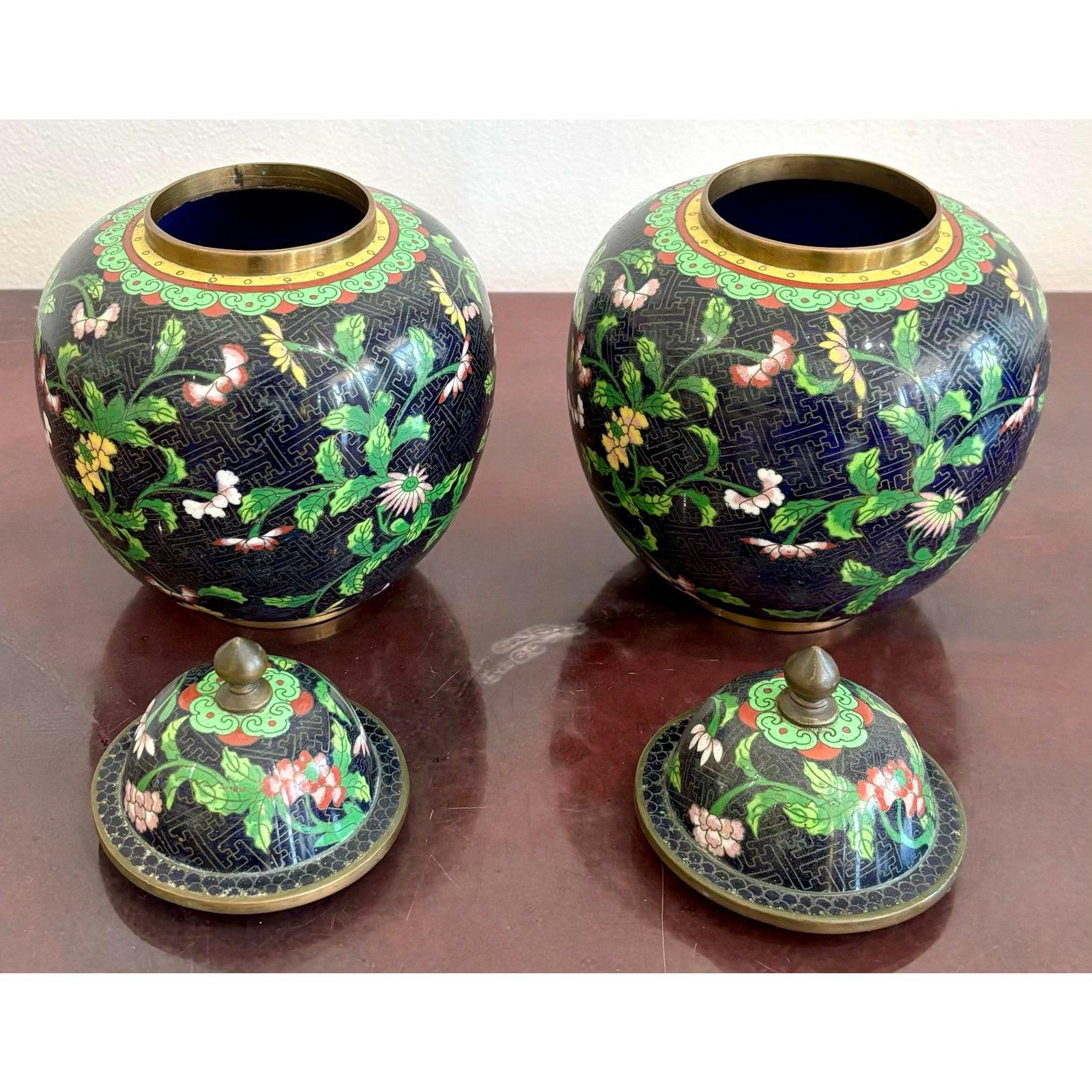 Vintage Cloisonné Ginger Jars - Set of 2 For Sale 1