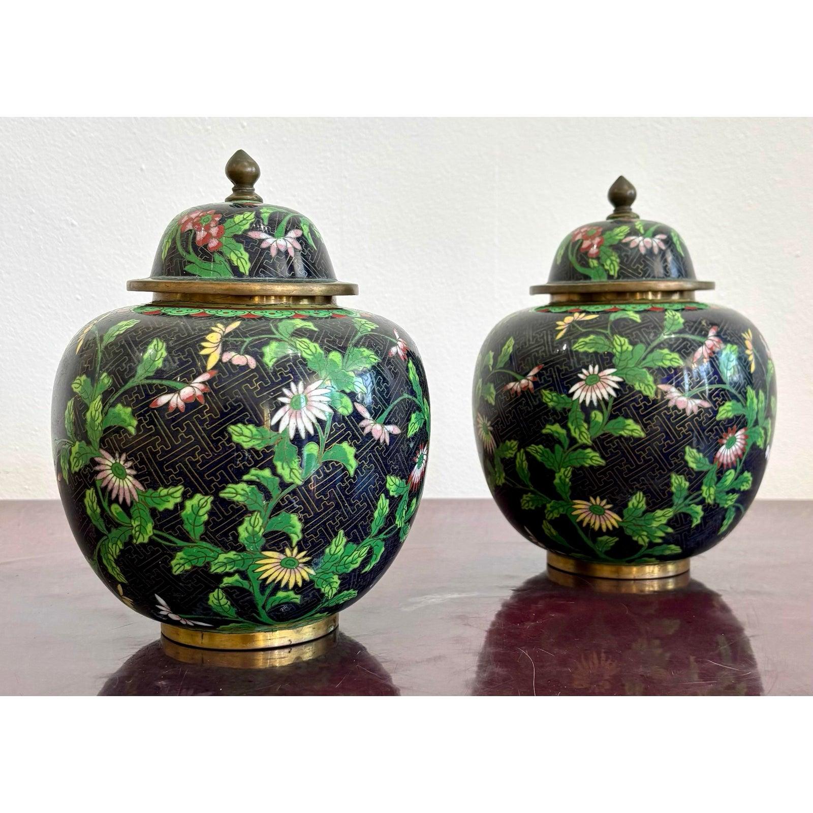 Vintage Cloisonné Ginger Jars - Set of 2 For Sale 2