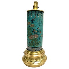 Lampe de bureau vintage cloisonnée incrustée de fleurs turquoise