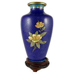 Vintage Cloisonne Vase Chinese Enamelled Vase with Gilt Rim