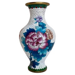 Vase cloisonné vintage avec motif floral, Chine, années 1970