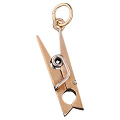 Vintage Clothes Pin Charm of 14k Gold
