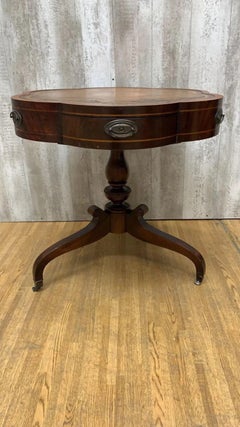 Vintage Clover Banded Flame Mahogany Drum Side Table
