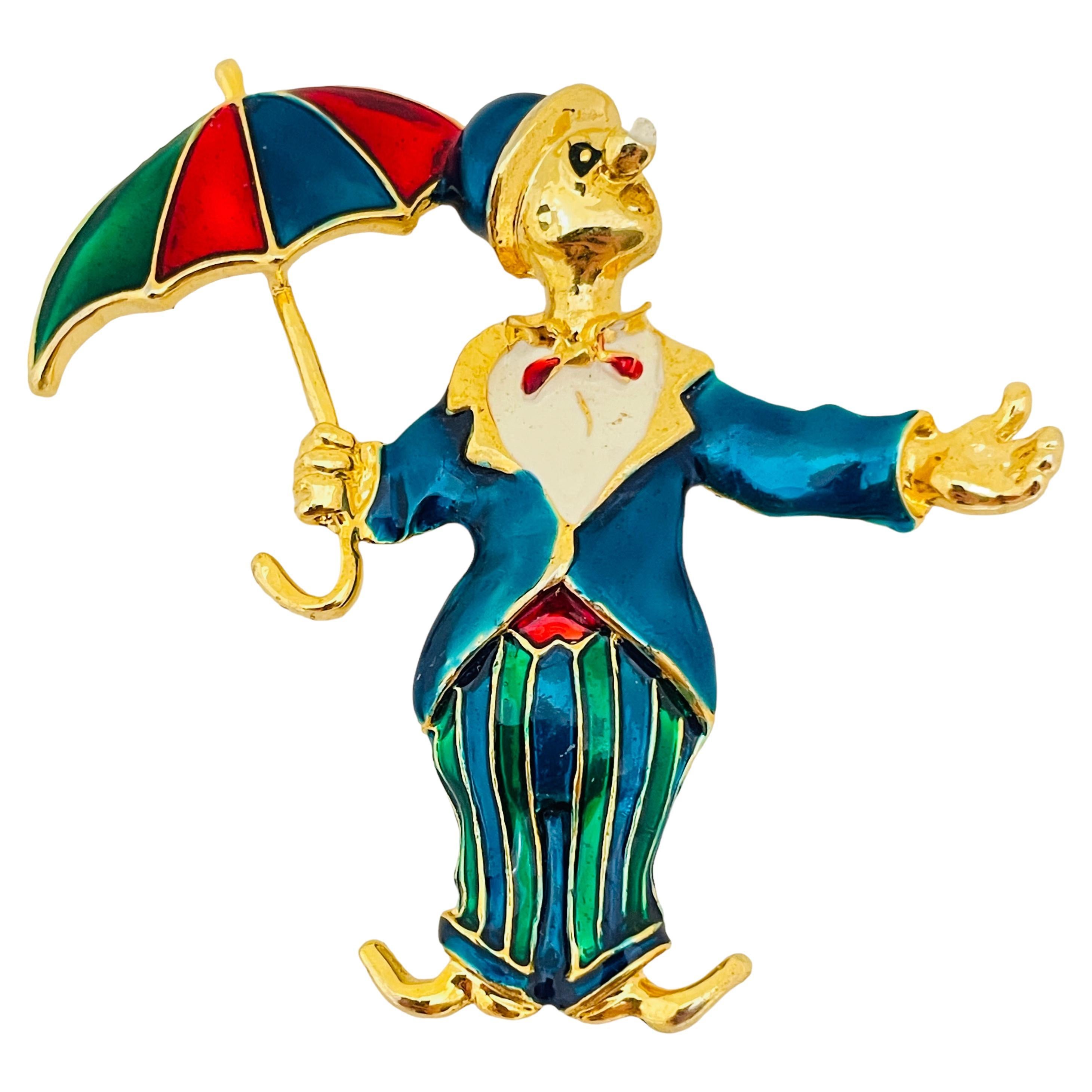Vintage clown gold enamel designer brooch 