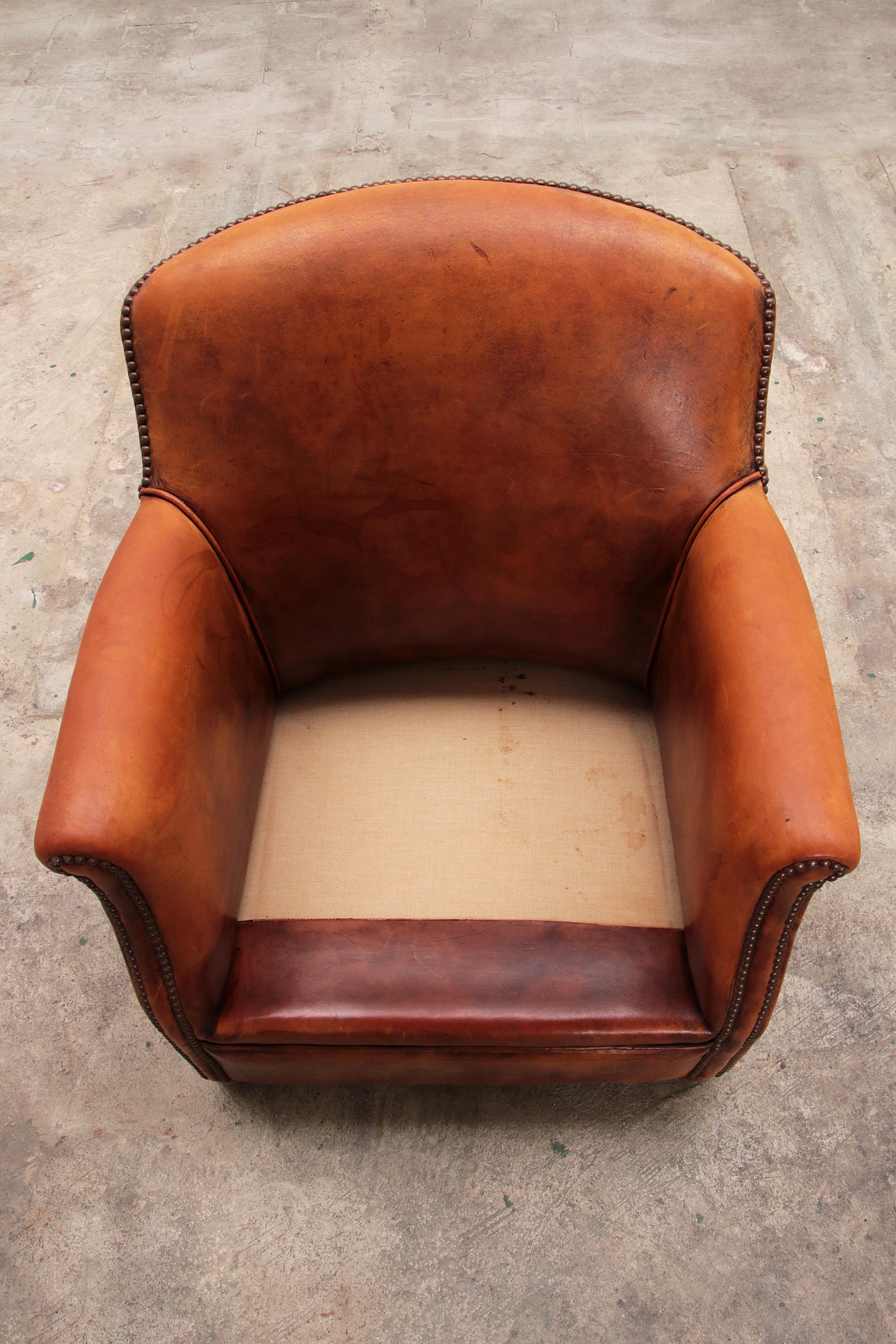 Vintage club armchair made of sheepskin with a beautiful patina, 1970 Netherland For Sale 2