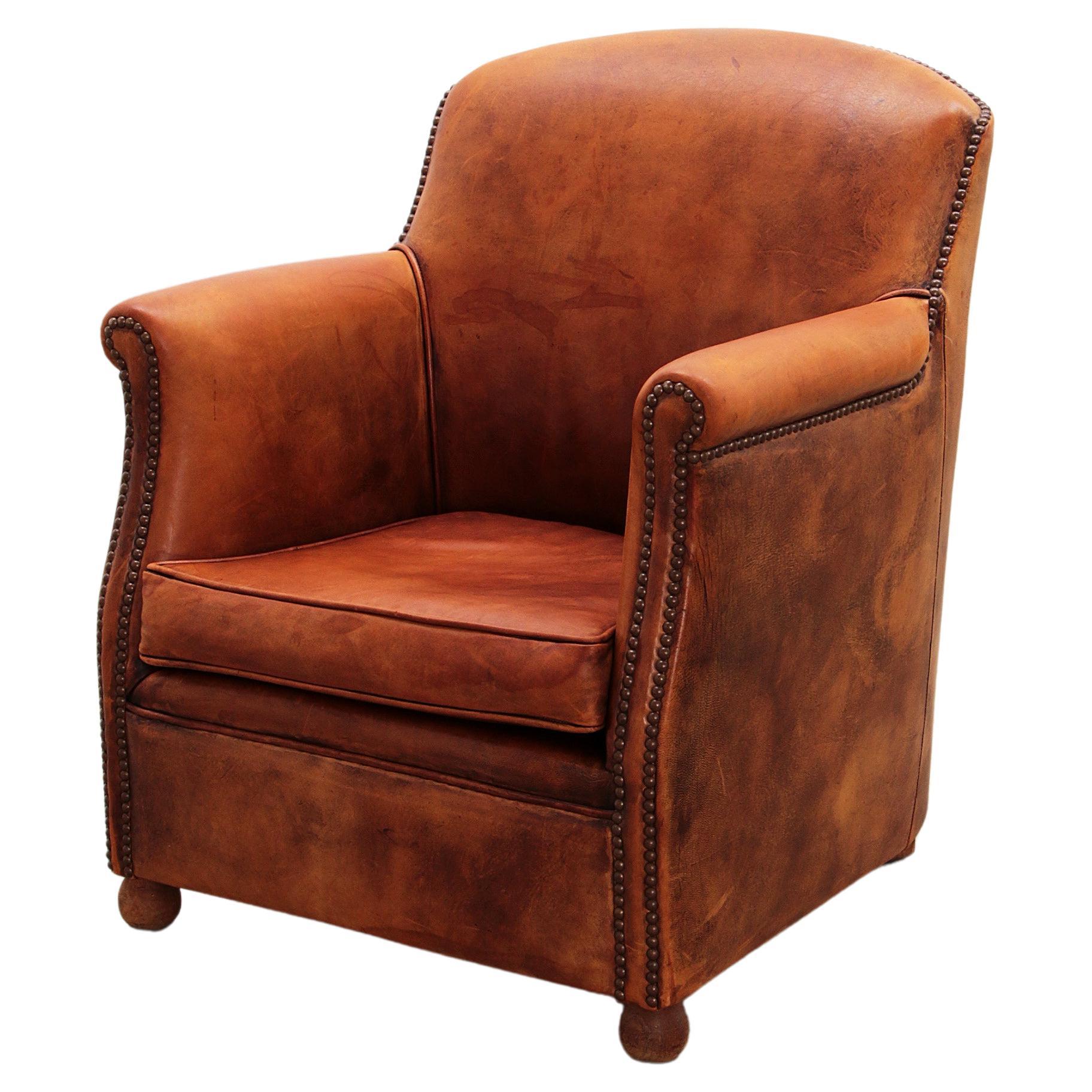 Vintage club armchair made of sheepskin with a beautiful patina, 1970 Netherland For Sale