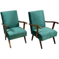 Vintage Club Armchairs in Green Velvet from 1970s