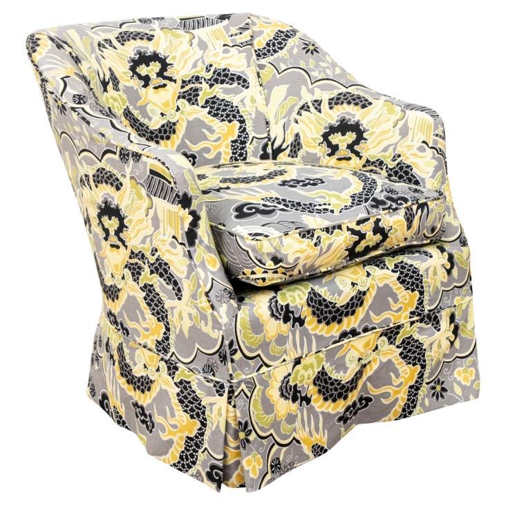 Vintage Club Chair Slip-Covered in an Asian Print For Sale