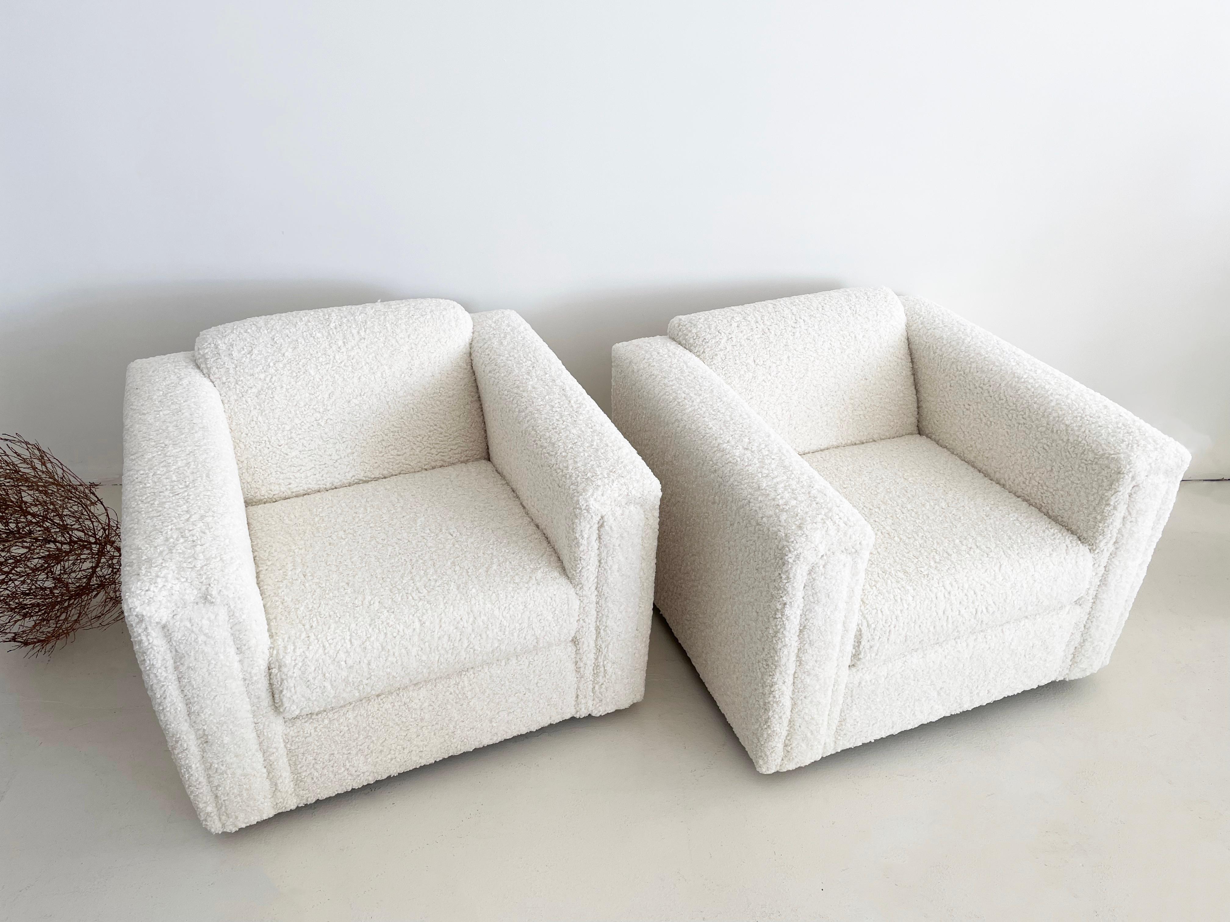 Post-Modern Vintage Club Chairs in Kravet Faux Sheepskin, Set of 2